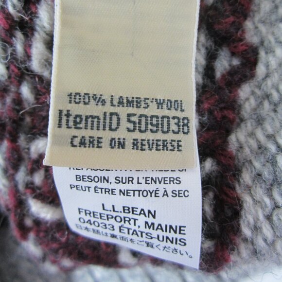 LL Bean Women XS Gray Maroon Black Fair Isle Nordic Lambswool Sweater Wool - Picture 7 of 12